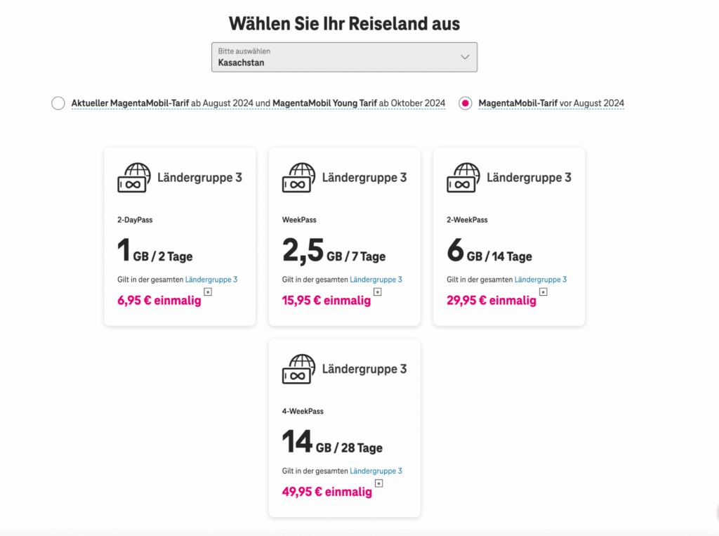Roaming mit der Deutschen Telekom – MagentaMobil Ländergruppe 3 mit Datenpässen bis 14 GB