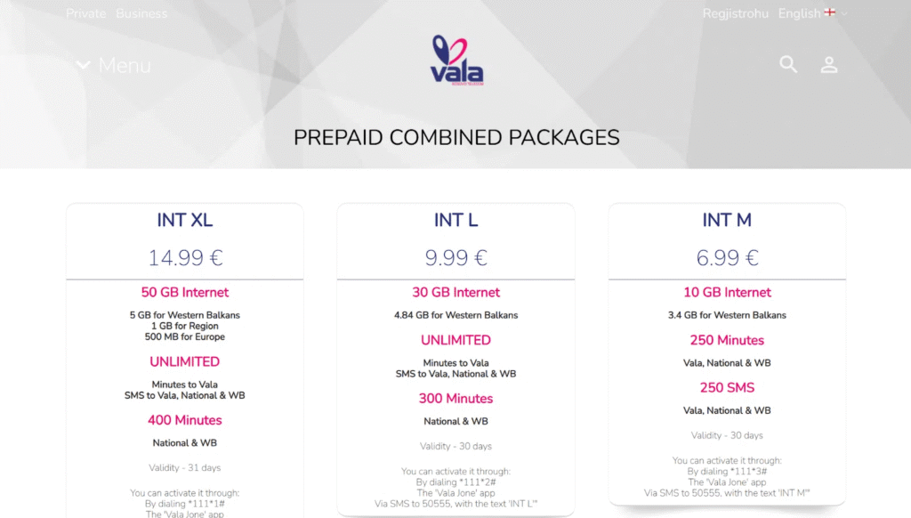 Vala Kosovo – günstigste lokale eSIM mit Telefonie und SMS