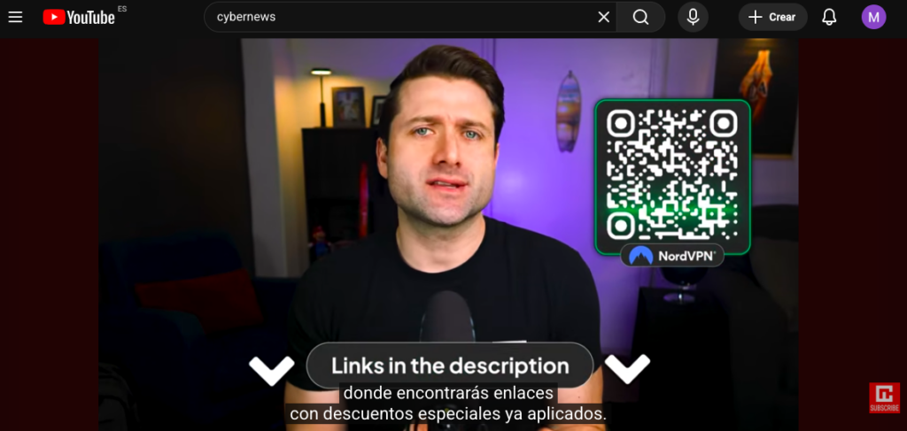 Cybernews auf YouTube mit NordVPN-Werbung