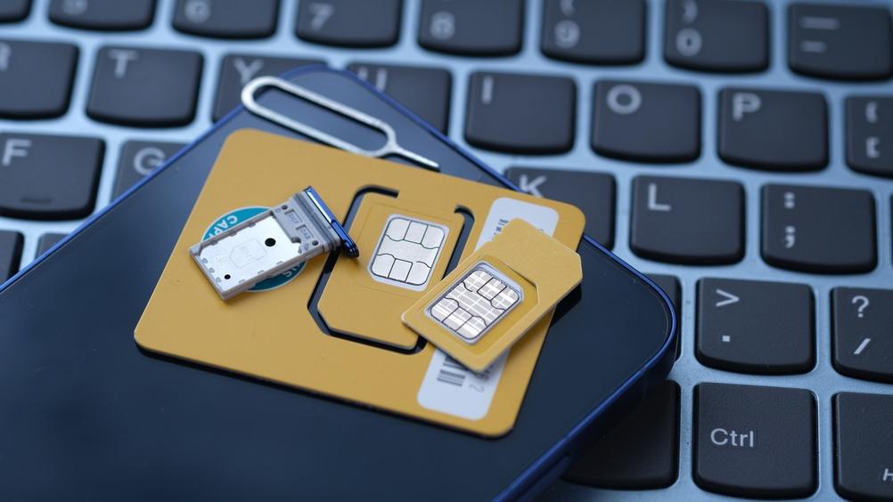SIM-Karten und ein SIM-Kartenfach auf einem Smartphone
