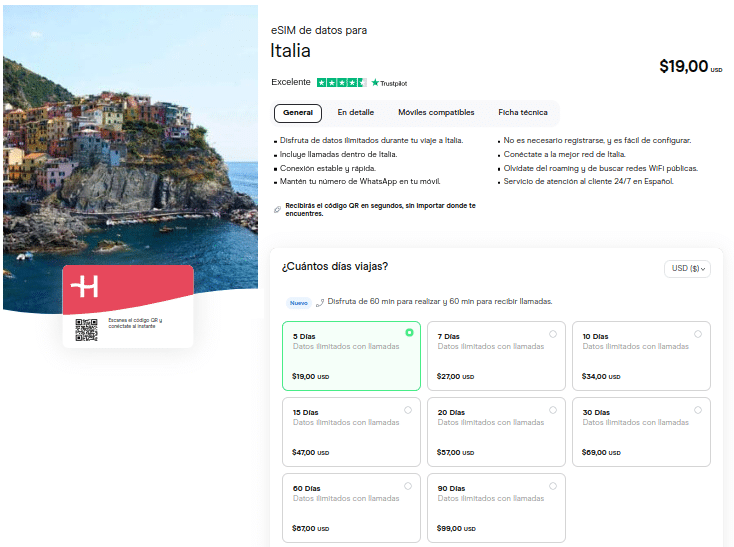 Llamar a Italia con eSIM