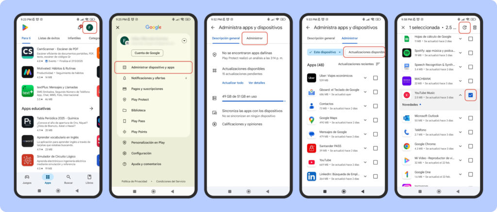 Pasos para actualizar aplicaciones manualmente en Android