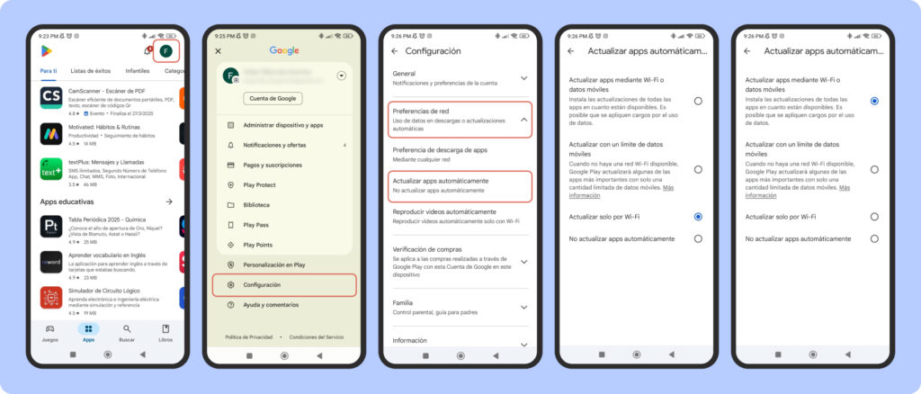 Pasos para actualizar apps automáticamente en Google Play