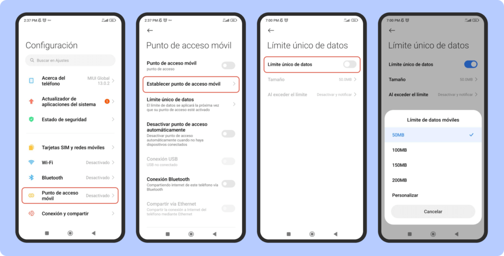 Cómo controlar el uso de datos al compartir (Android, pasos)