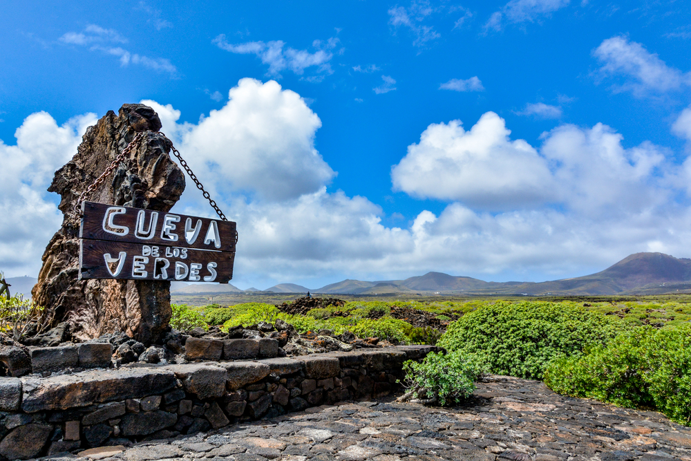 Cueva de los verdes, Lanzarote, letrero.