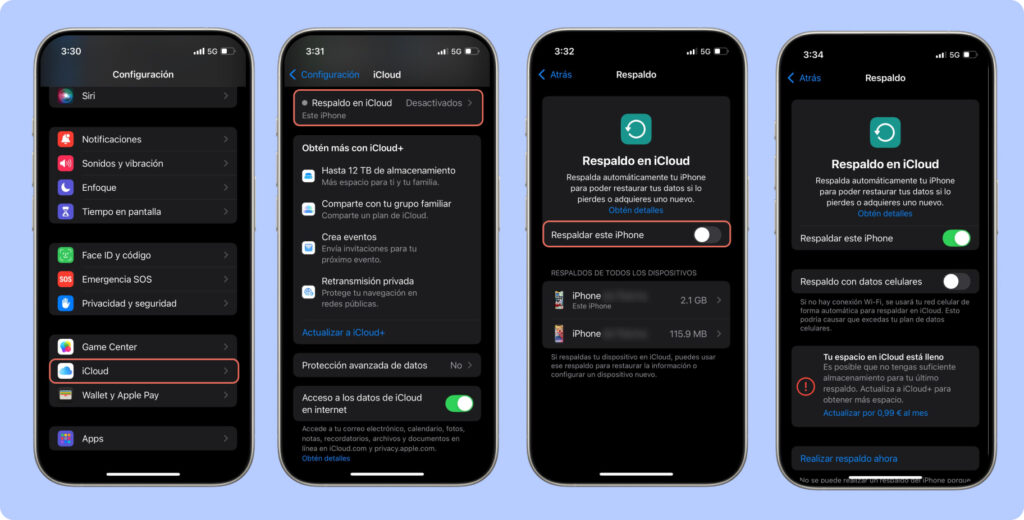 Pasos para copia de seguridad antes de actualizar apps iPhone