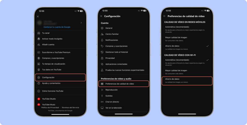Instrucciones para activar el modo Ahorro de datos en la app