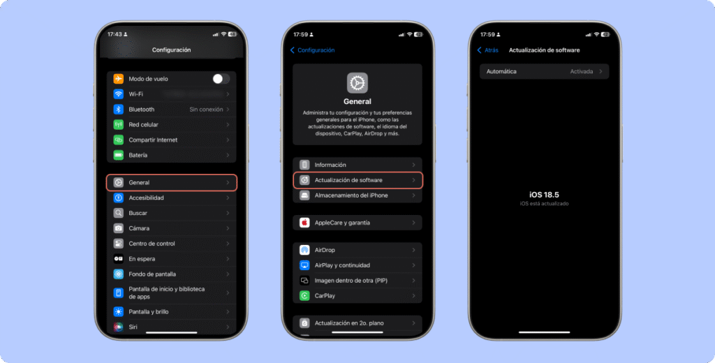 3 causas_4. Actualización pendiente del sistema operativo o del software del operador - iPhone