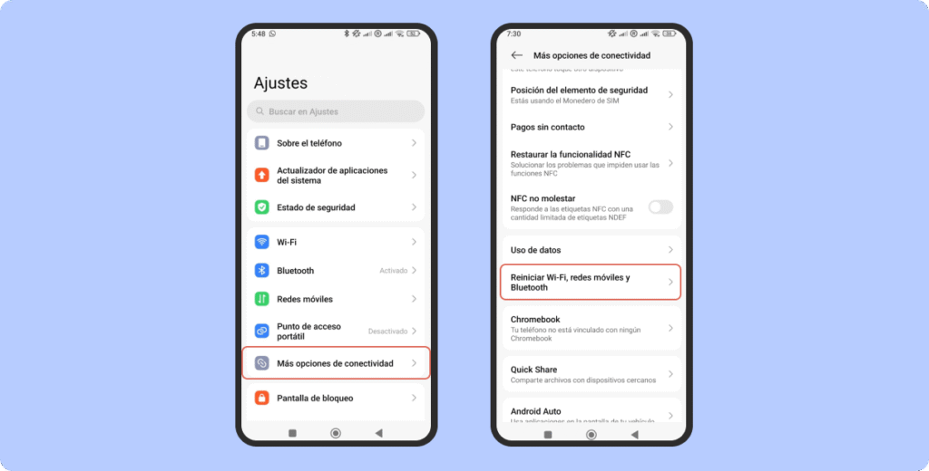 Soluciones rápidas_4.Restaura los ajustes de red - Android