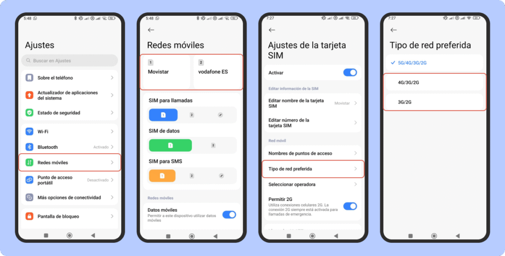 ¿Qué significa_4.Cambia temporalmente el tipo de red (4G, 3G) - Android