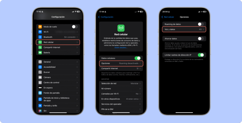 ¿Qué significa_4.Cambia temporalmente el tipo de red (4G, 3G) - iPhone