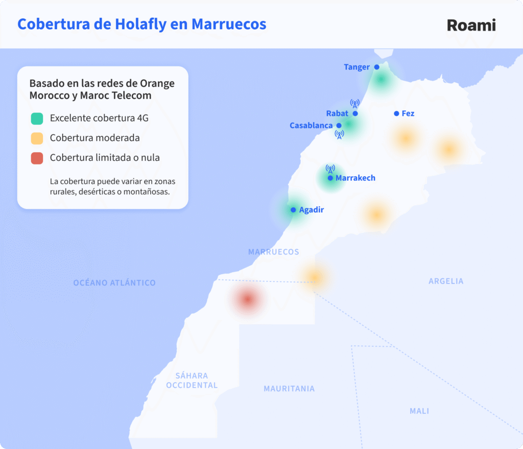 Mapa cobertura internet en Marruecos, simplificado