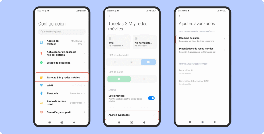 Pasos para activar roaming en Xiaomi 