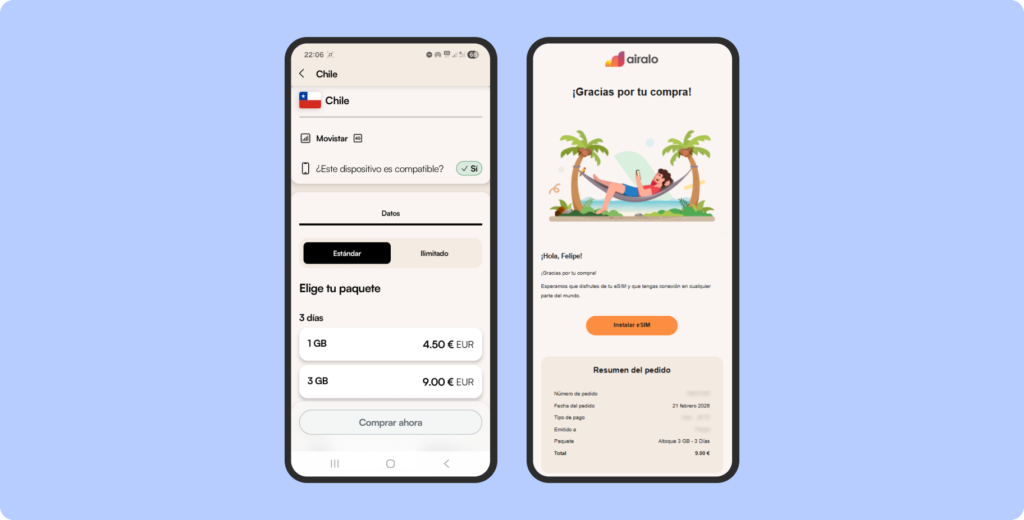 Prueba de compra de la eSIM Airalo 