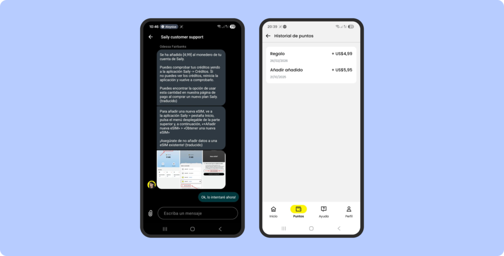 Pantalla de teléfono con la solución hecha por Saily para el error en instalación.