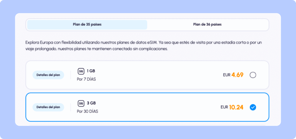 Costo de la eSIM de Nomad por 30 días 3GB: 10,24 euros. 