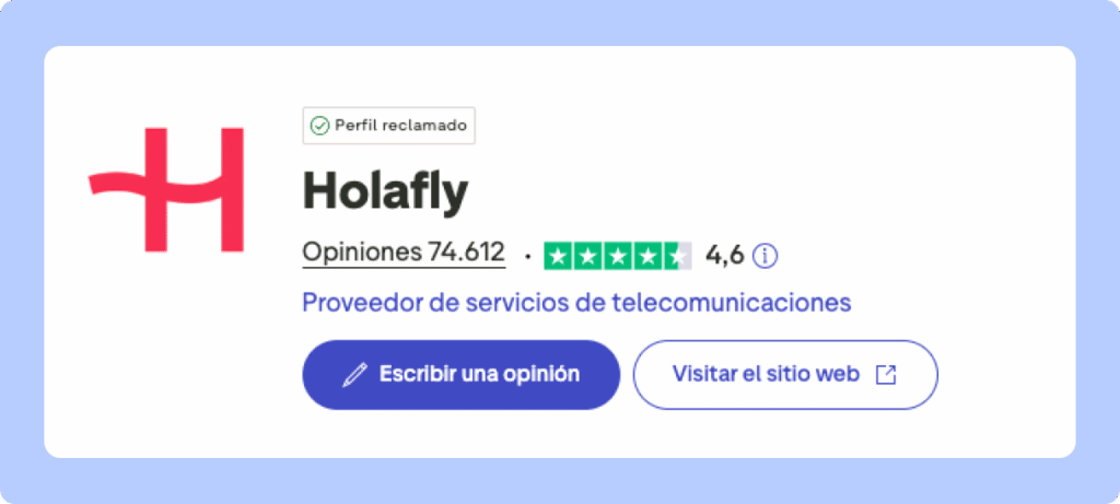 Puntaje de Holafly en Trust Pilot de 4,6