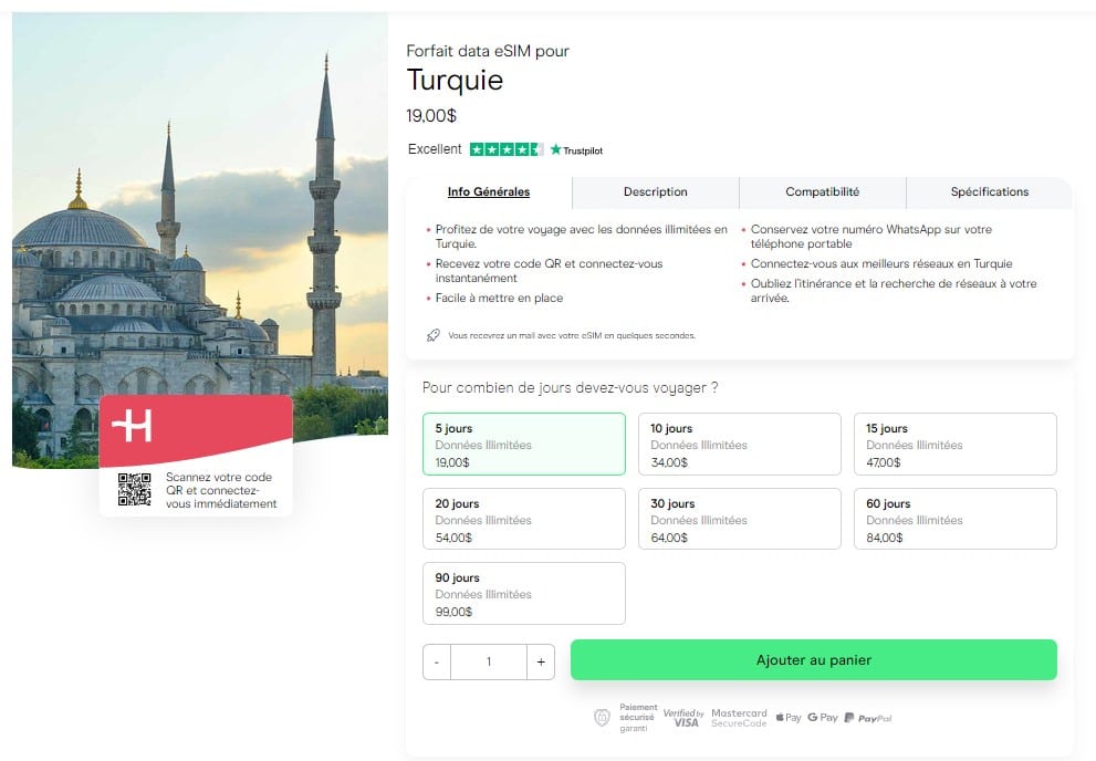 eSIM Turquie d´Holafly forfait