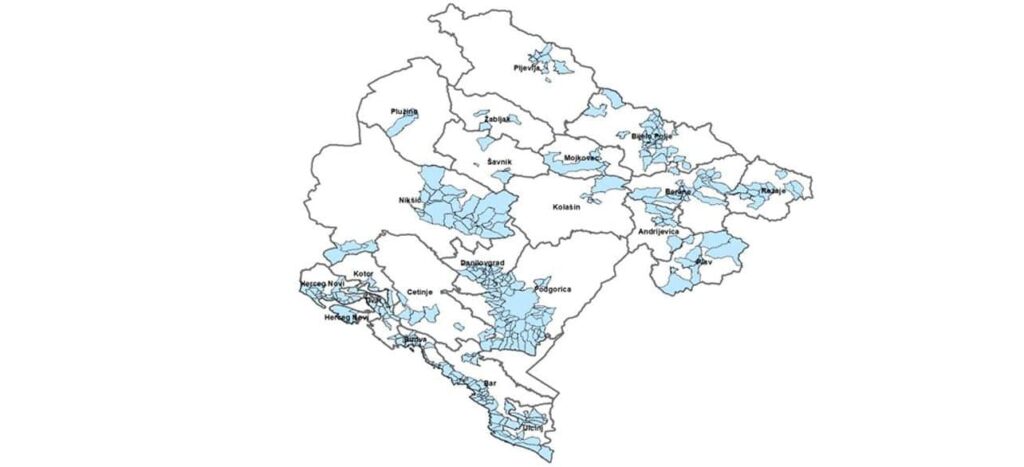 Carte de la couverture Internet fixe à haut débit au Monténégro