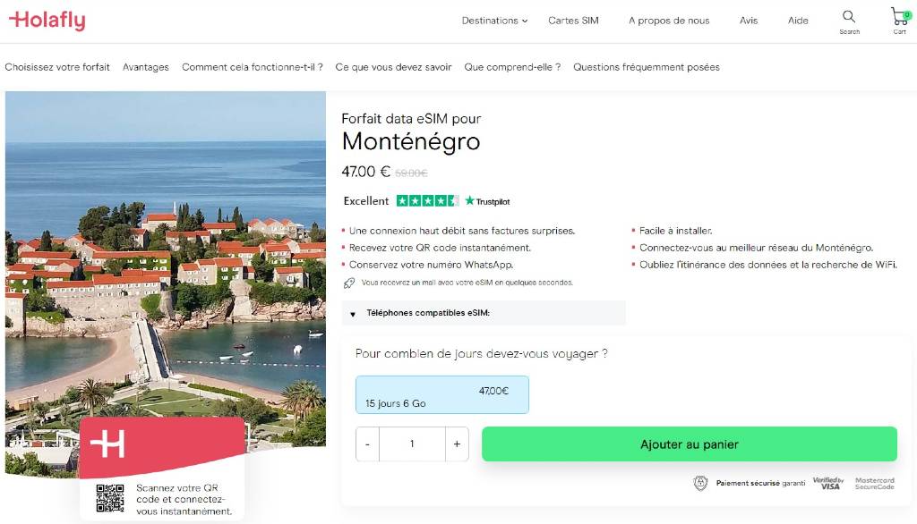 Page officielle d'Holafly pour acheter une carte eSIM