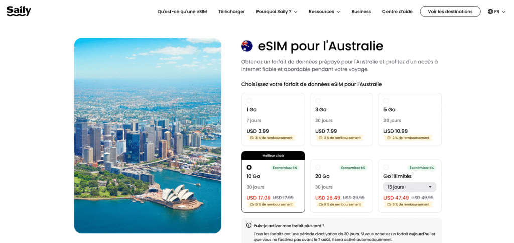 Fournisseurs eSIM Australie&nbsp;: Saily