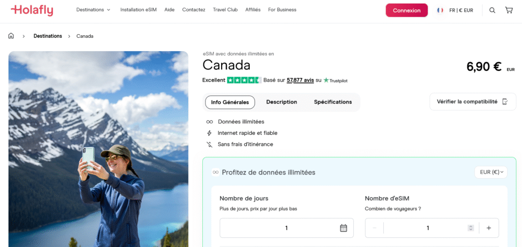 Fournisseurs eSIM Canada&nbsp;: Holafly
