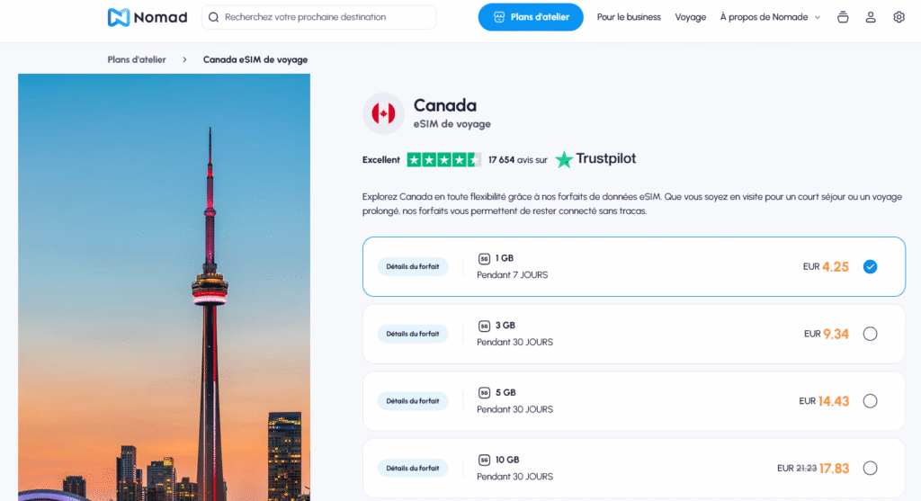 Fournisseurs eSIM Canada&nbsp;: Nomad