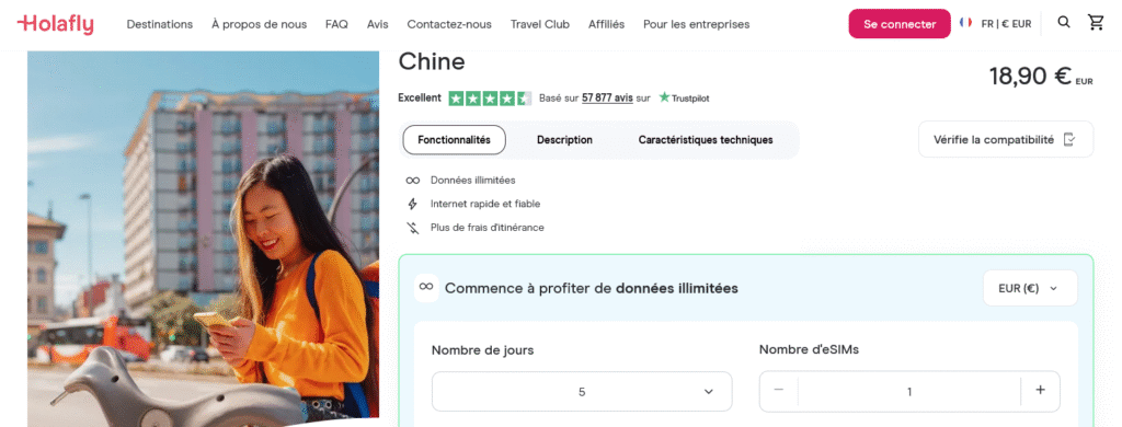 Fournisseurs eSIM Chine&nbsp;: Holafly