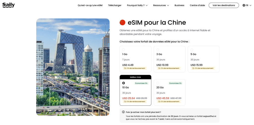 Fournisseurs eSIM Chine&nbsp;: Saily