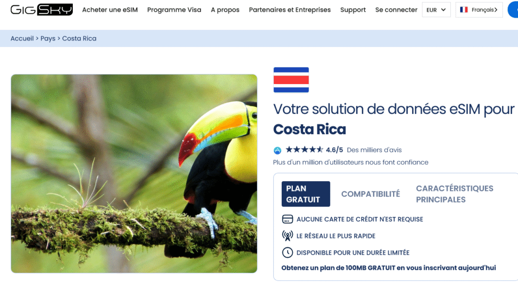 Fournisseurs eSIM Costa Rica&nbsp;: GigSky