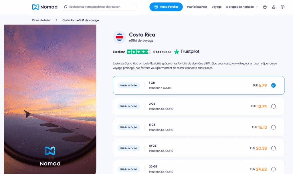 Fournisseurs eSIM Costa Rica&nbsp;: Nomad