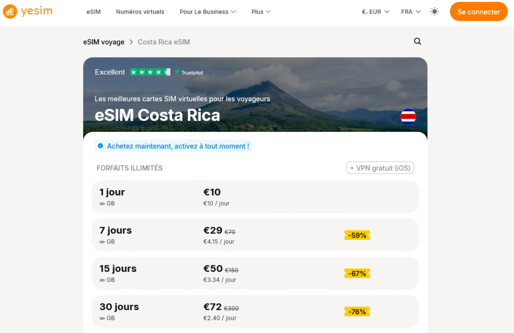 Fournisseurs eSIM Costa Rica&nbsp;: Yesim