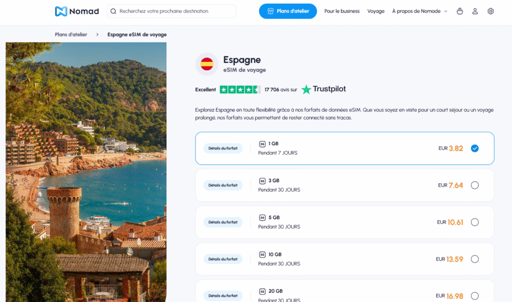 Fournisseurs eSIM Espagne&nbsp;: Nomad