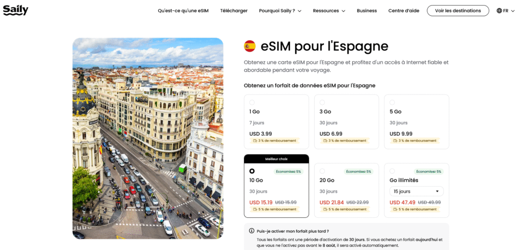 Fournisseurs eSIM Espagne&nbsp;: Saily
