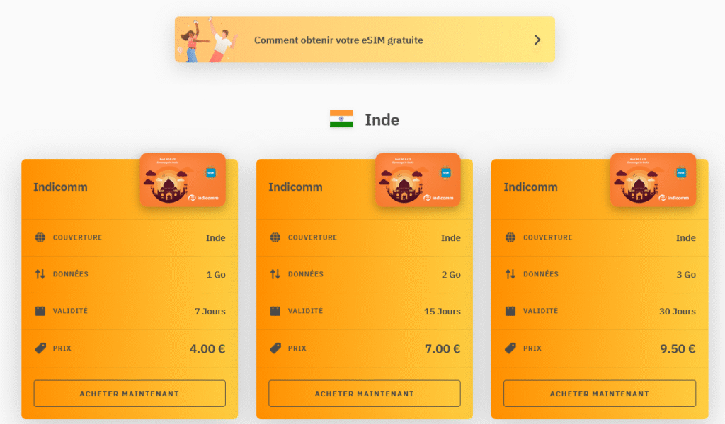 Fournisseurs eSIM Inde&nbsp;: Airalo