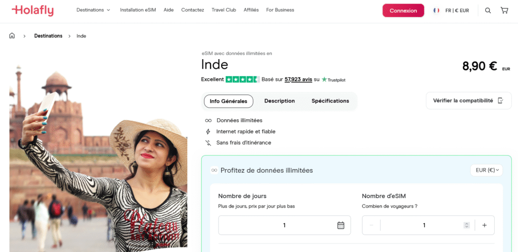 Fournisseurs eSIM Inde&nbsp;: Holafly