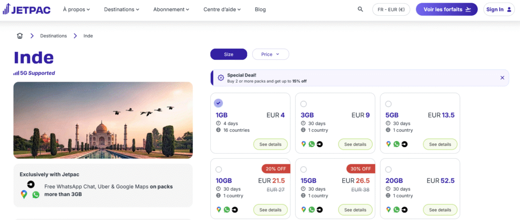 Fournisseurs eSIM Inde&nbsp;: Jetpac