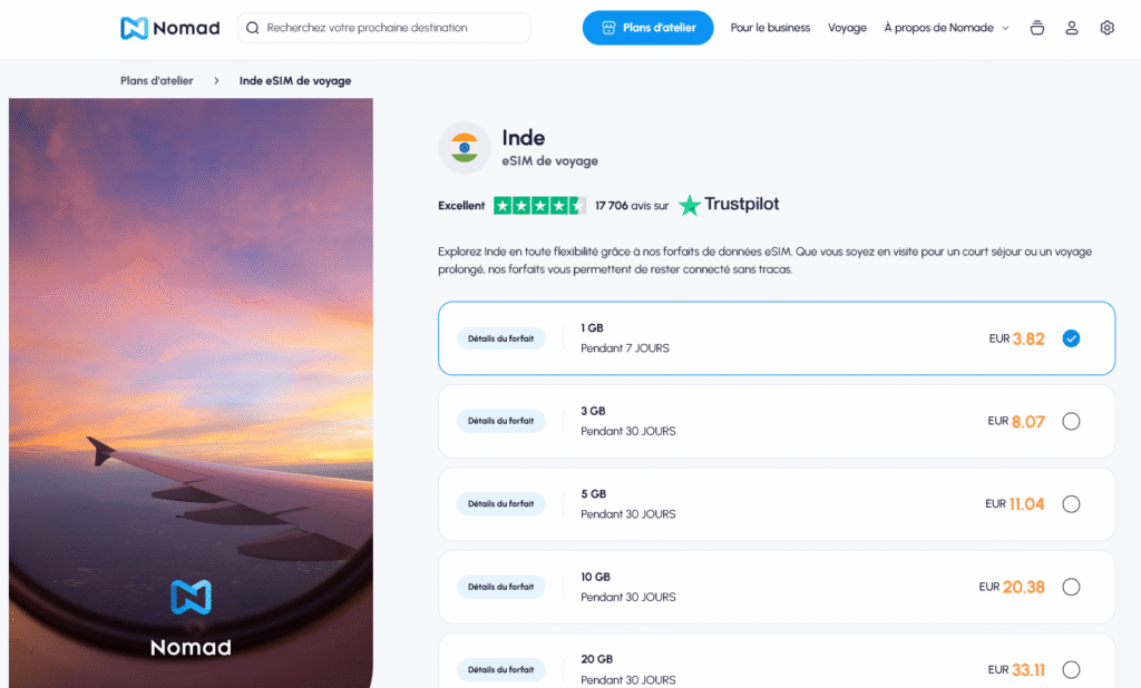 Fournisseurs eSIM Inde&nbsp;: Nomad
