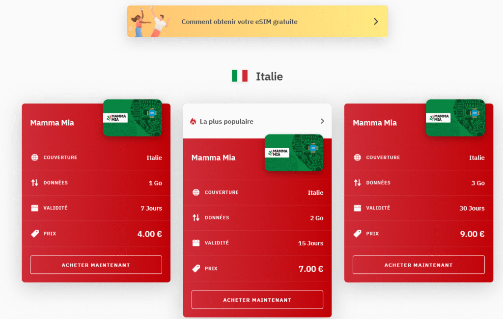 Fournisseurs eSIM Italie&nbsp;: Airalo