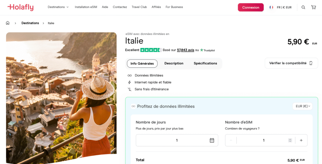 Fournisseurs eSIM Italie&nbsp;: Holafly