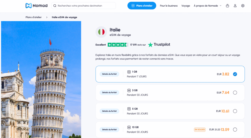 Fournisseurs eSIM Italie&nbsp;: Nomad