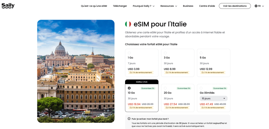 Fournisseurs eSIM Italie&nbsp;: Saily