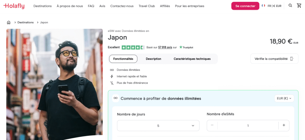 Fournisseurs eSIM Japon&nbsp;: Holafly