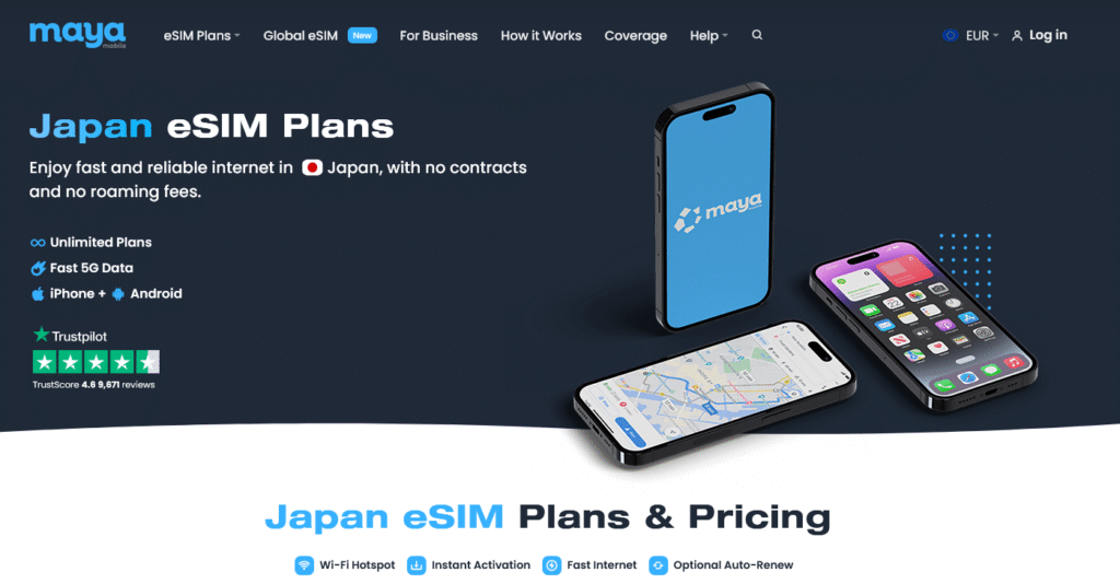 Fournisseurs eSIM Japon&nbsp;: Maya Mobile