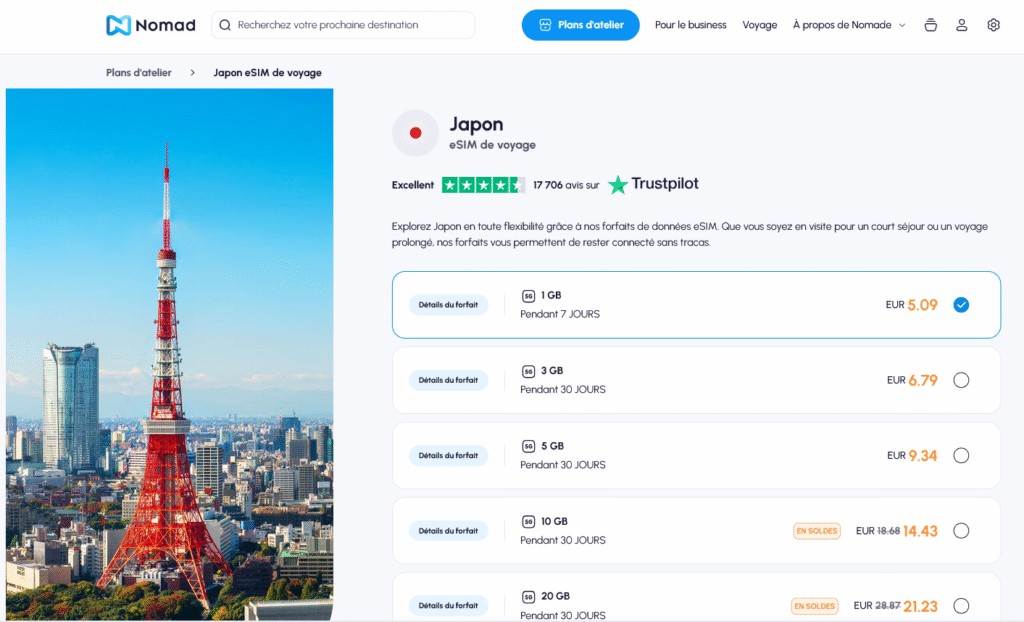 Fournisseurs eSIM Japon&nbsp;: Nomad