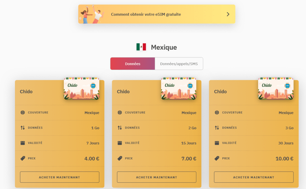 Fournisseurs eSIM Mexique&nbsp;: Airalo