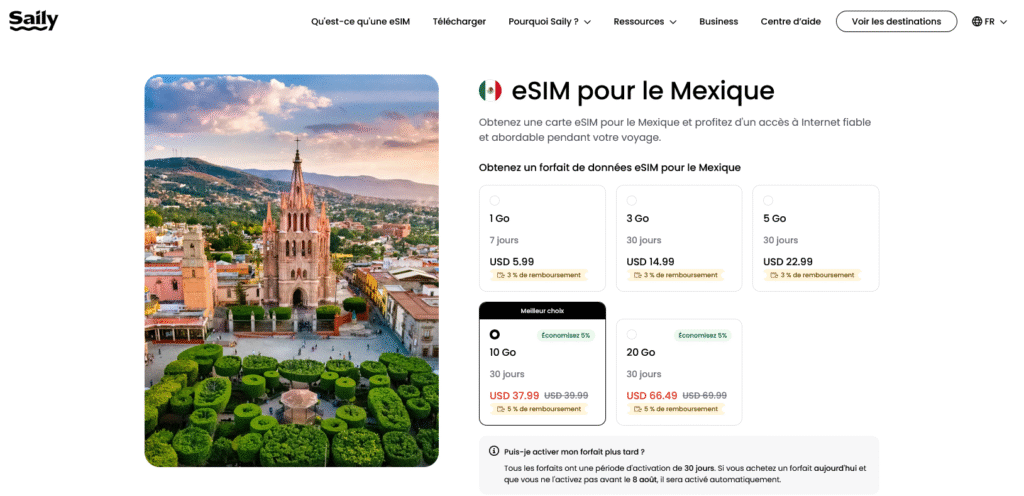 Fournisseurs eSIM Mexique&nbsp;: Saily