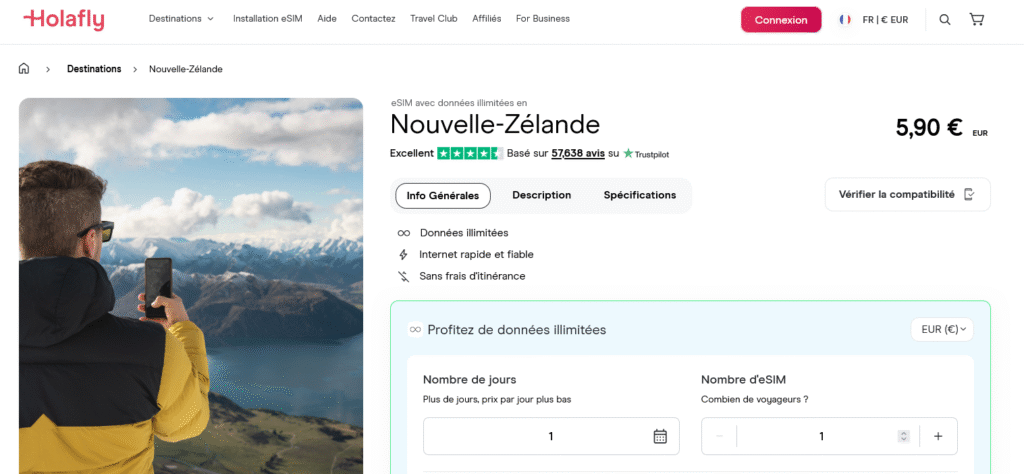 Fournisseurs eSIM Nouvelle-Zélande&nbsp;: Holafly