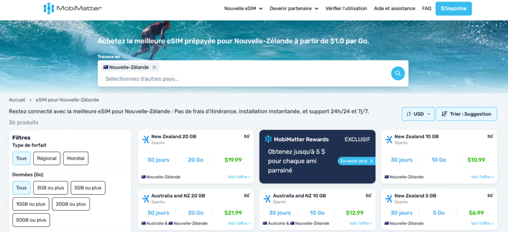 Fournisseurs eSIM Nouvelle-Zélande&nbsp;: MobiMatter