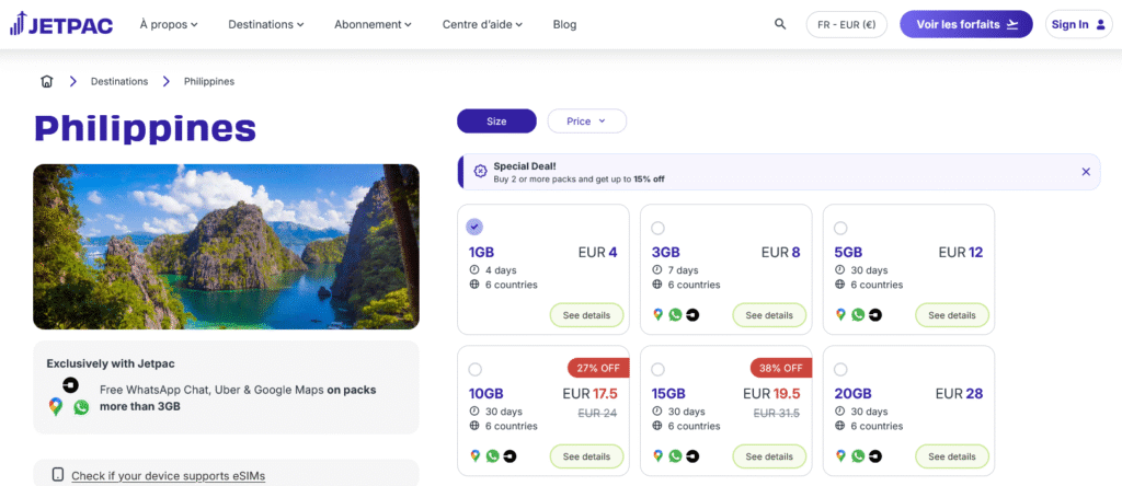 Fournisseurs eSIM Philippines : Jetpac